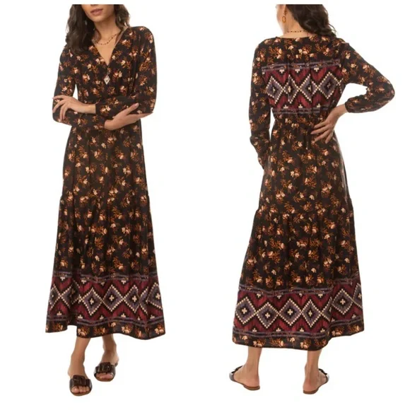 Myra Bag | Dresses | Myra Bag Nighty Charishma Maxi Dress Black Aztec  Floral Size Medium | Poshmark